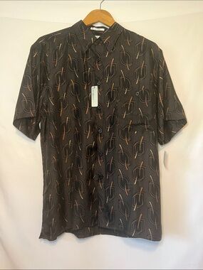 Ron Chereskin 100% Silk Washable Shirt Medium Geometric Print Grandpacore